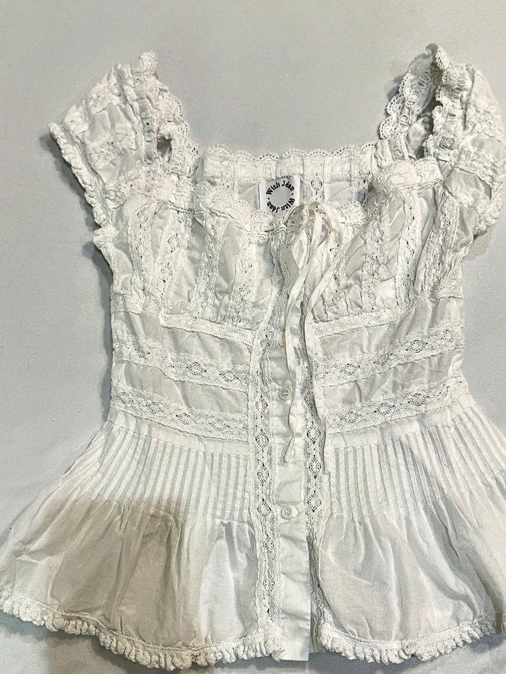 With Jean Sabrin Top White Lace Blouse